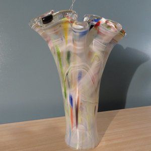 Tammaro Murano Italy Handmade Ruffled Handkerchief Vase Color Swir